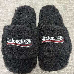 Balenciaga Black Fur Slides